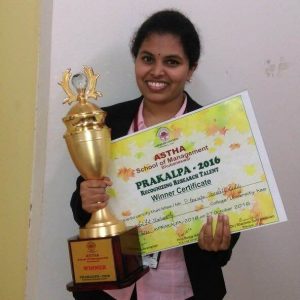 Varshini Reddy- The first prize at Prakalpa Competition organised by Astha School of Business.