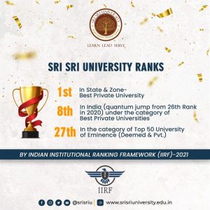 Sri Sri University ranked 1st in State & Zone & 8th in India (quantum jump from 26th Rank in 2020)