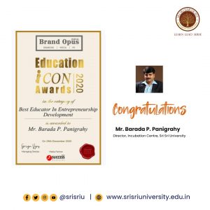Mr.Barada P. Panigrahy- Best Educator in Entrepreneurship Development in Education Icon Awards 2020 by Brand Opus India.