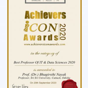 Prof.Dr.Bhagirathi Nayak- Best Professor of IT and DataScience 2020'in Achiever Icon Award